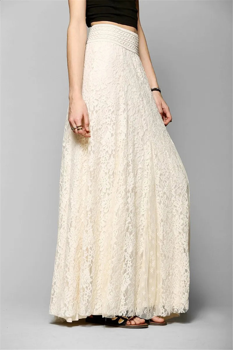 Women Double Lace Layer Chiffon Pleated Long Maxi Skirt Elastic Waist Floral Ankle-Length long skirt streetwear PZ1585 240812