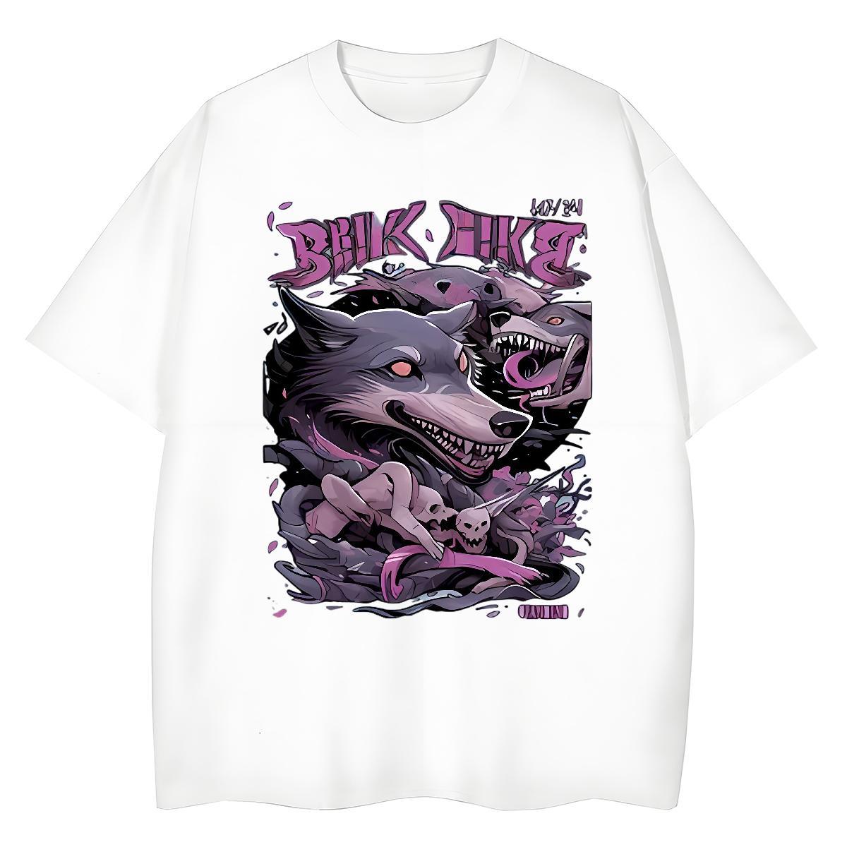2024 Men Tshirts wolf Street 230g Pure Cotton Clothings Round Neck Short Sleeve Popular Men T Shirts Custom Cartoon