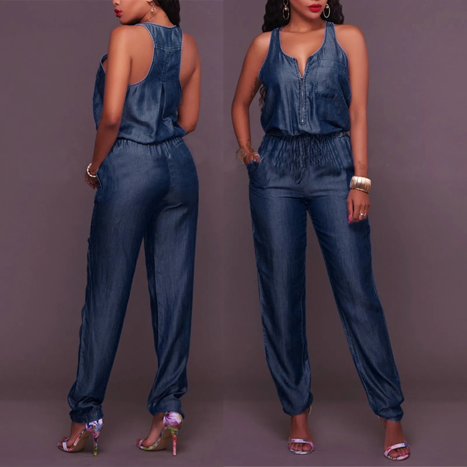 Long Jumpsuits Rompers Denim Shoulder Jumpsuits Off Pocket Womens Sleeveless Jeans Casual WomenS Jumpsuit Roupas Femininas 240813 - view 5