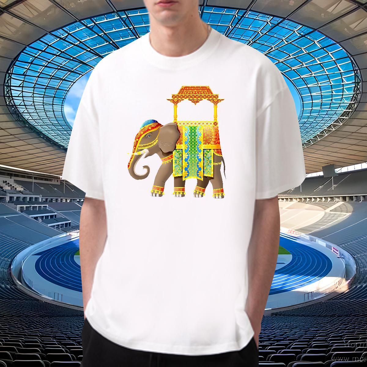 Wholesale Couples T Shirts Casual Beach 230g 100% Cotton Asian Size Breathable Short Sleeve elephant T-Shirts for Men 2024 DIY Tops