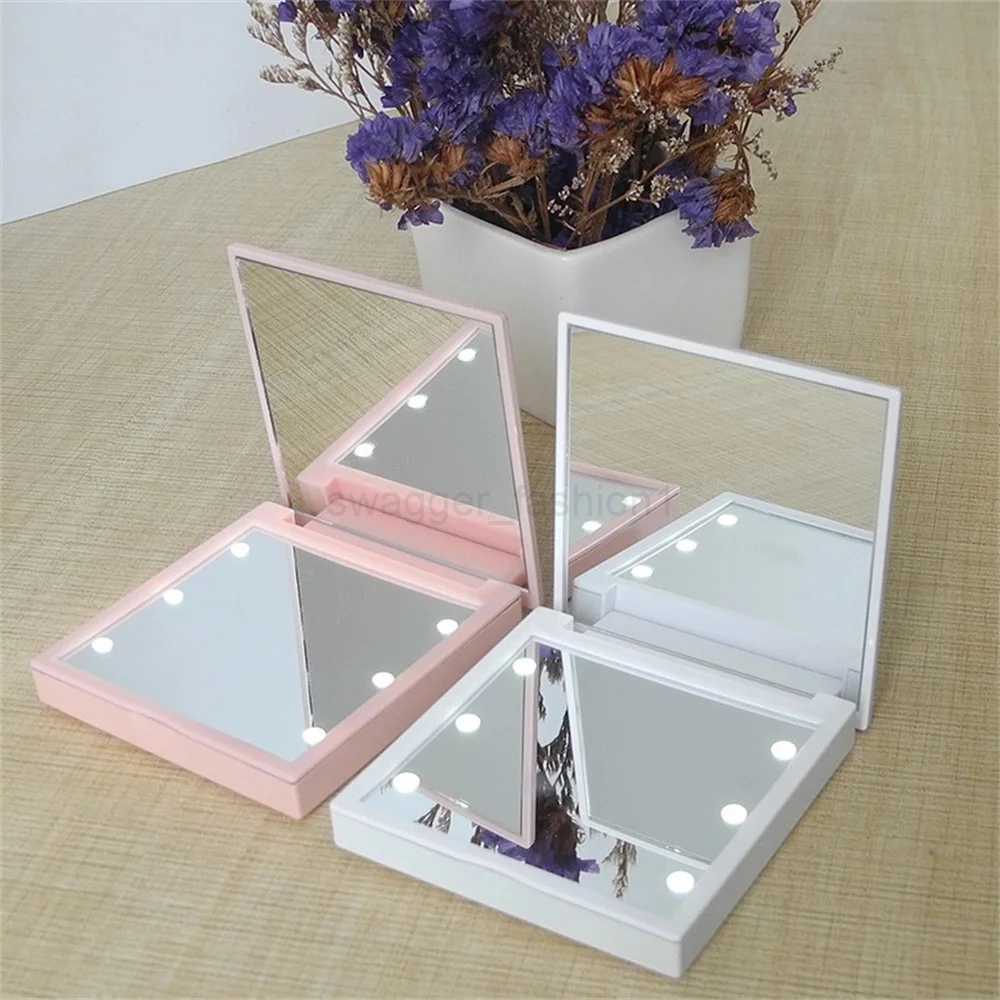 Double-Sided Travel Portable Folding Cosmetic Mirror With Led Lights Mini Makeup Mirror Women Compact Pocket Handheld MirrorsXJ240813