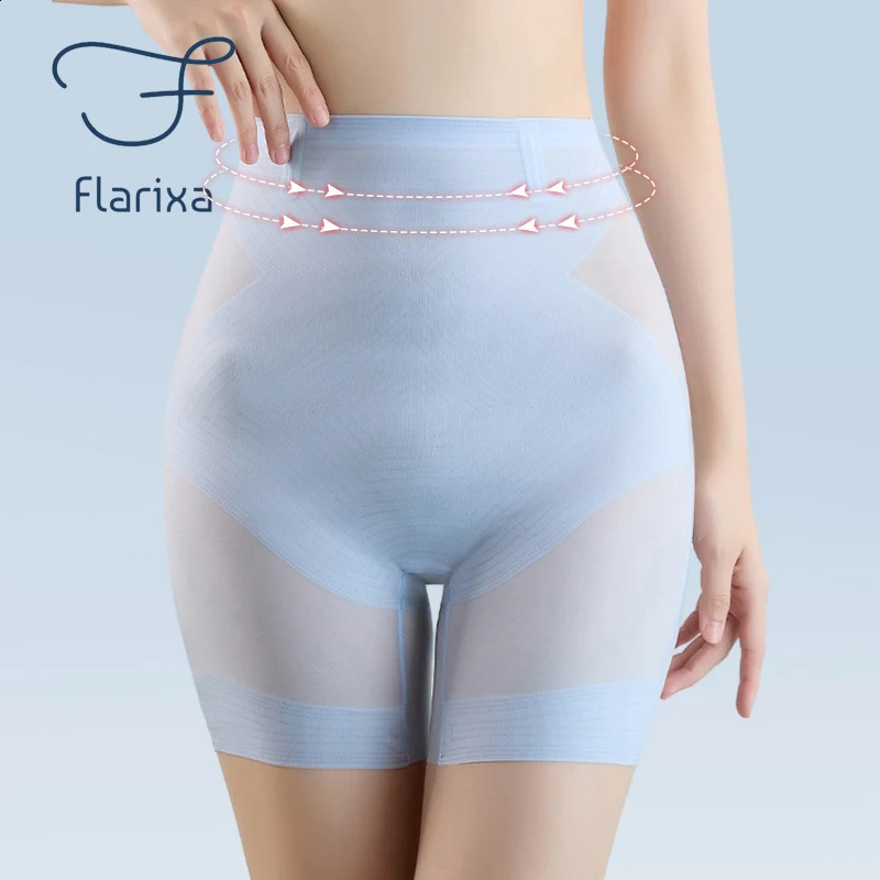 Flarixa ultrathin ice silk safety shorts for women high waisted underwear seamless weight loss abdominal pants body shape 240812