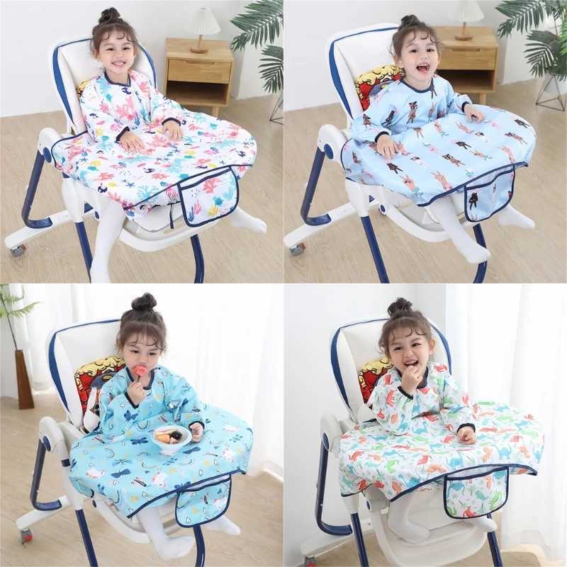 Bibs Burp Cloths Feeding Bib for Baby Boys Girl 6M-4Y Waterproof Bib Apron Smock with Table Cover Infant Mess-Free Kid Full Coverage BibL4812