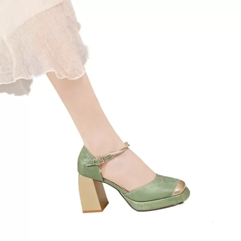Female Autumn Women Pumps Oneword Buckle Square Toe Mixed Colors Water Proof Fi Dr Sexy High Heels 240613 U5PM#