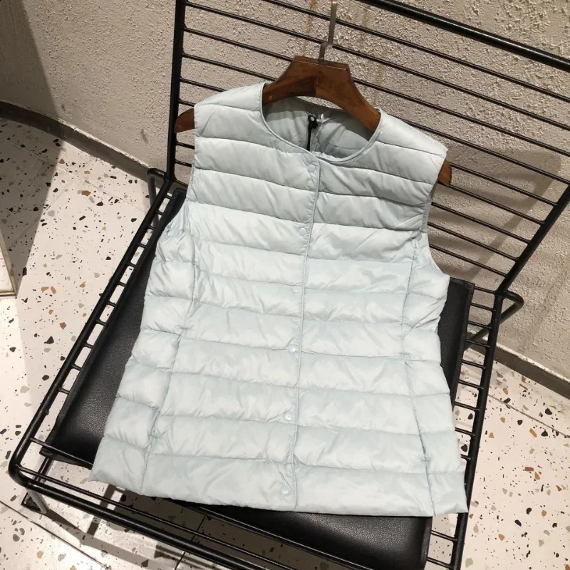 Women Sleeveless Puffer Jacket Spring Winter Female 90% White Duck Down Ultra Lightweight Packable Warm Down Liner Vest 240813