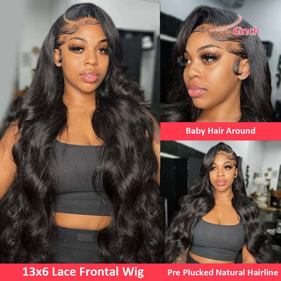 250 Density Transparent 13X6 Body Wave Frontal Wigs Human Hair 28 30 32 Inch 13X4 Lace Front Wig Brazilian Natural Black