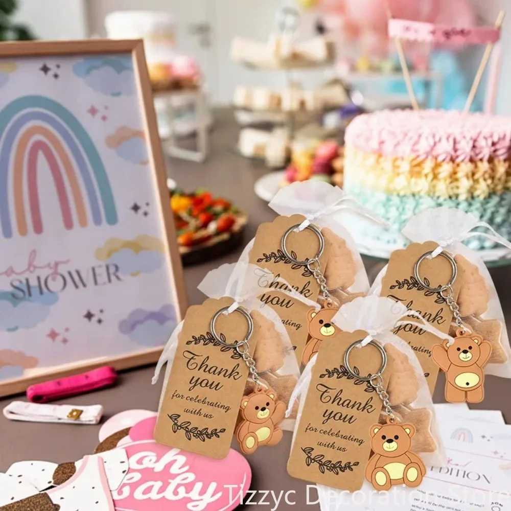 10/20 baby shower gift bear keychains with Organza bag thank you for providing Kraft labels for guests girl and boy birthday party supplies W240808