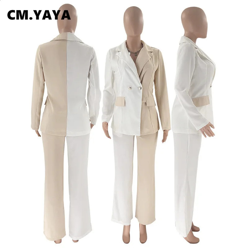 CMYAYA Elegant Patchwork Womens Pants Set and Long Sleeve Trailblazer Matching Fashion Track Field Two Piece 240812
