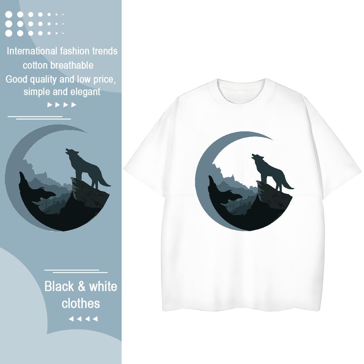 Loose T Shirt For Man wolf Crew Neck Breathable Casual Custom Anime 230g 100% Cotton Men Tees 2024 Designer Tops Shirt