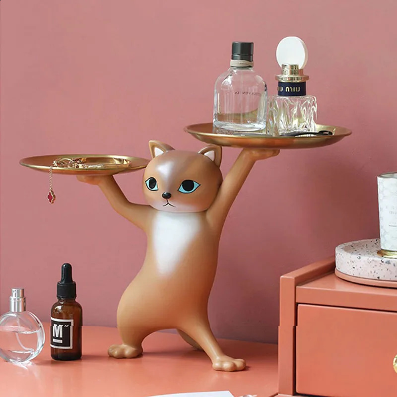 Creative Cat Tray Desktop Candy Storage Tray Container Resin Figurines Interior Entrance Key Home Office Table Decor Accessorie 240812