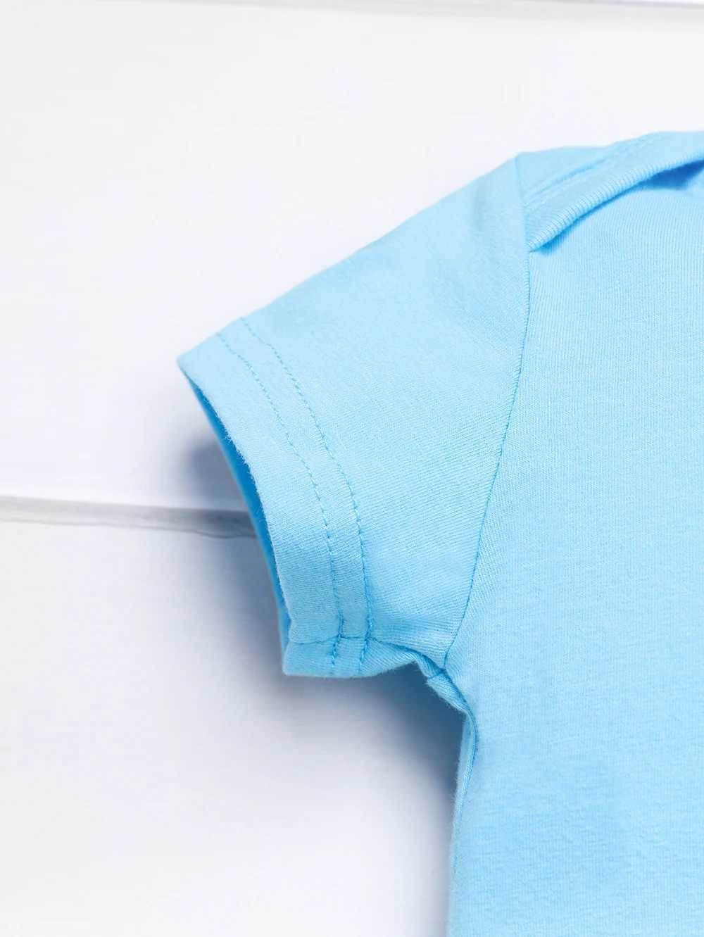 Baby Summer Casual Comfortable Breathable Baby Boys and Girls Clothing Blue Refresh Short Sleeve Crew Collar Newborn Tight W240812