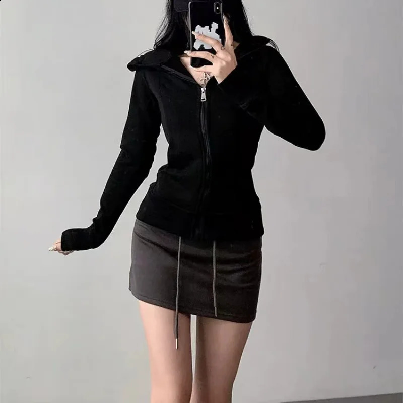 Casual Basic Zip Up Hooded Sweatshirt Y2k Jogger Mujer Solid Long Sleeve Hoodies Women Winter Fashion Slim Fleece Tops 240812