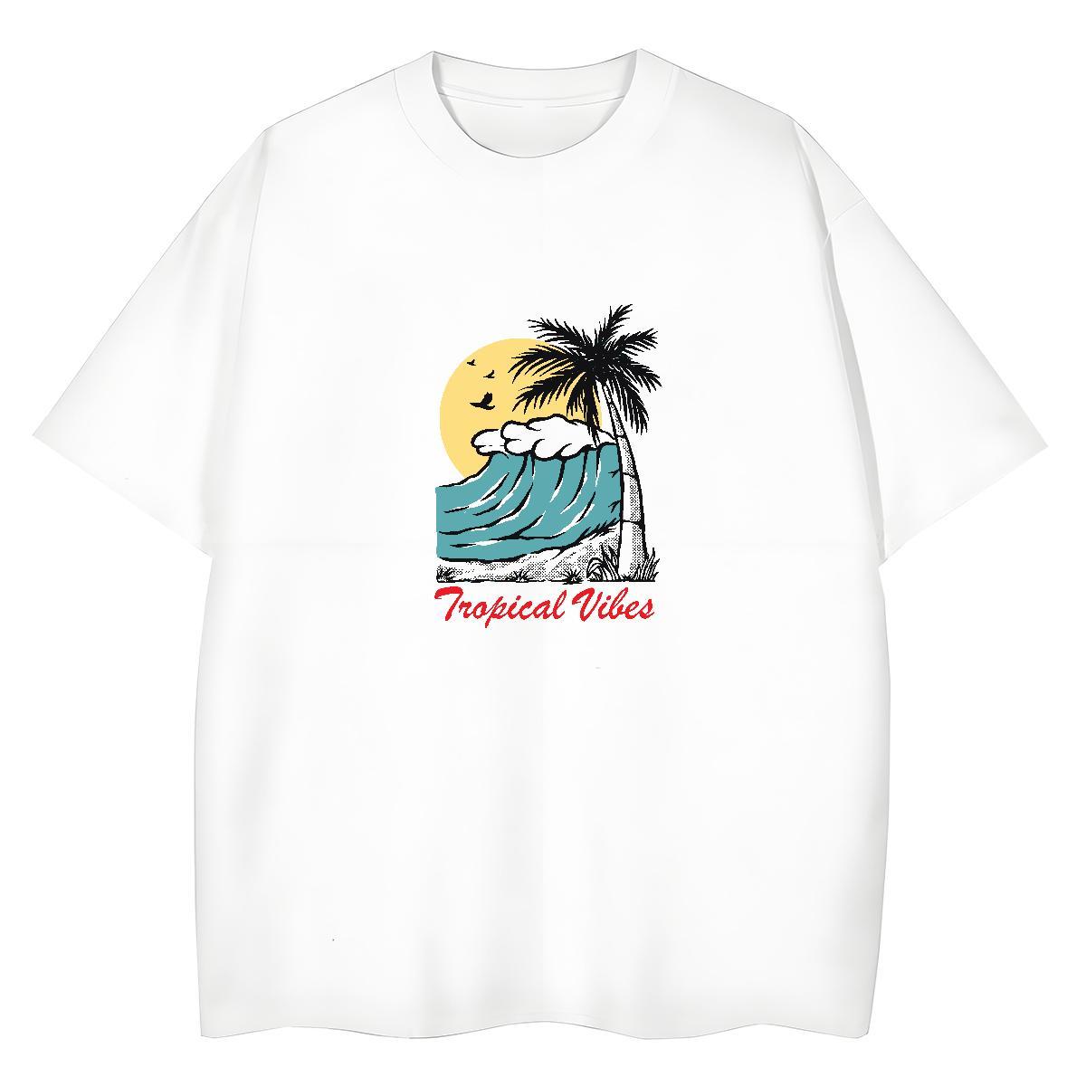 Brand Tshirt for Man Woman Spring Summer 100% Cotton 230g White Plus Size Short Sleeve O-Neck sea wave T Shirt For Man Fashion Wear