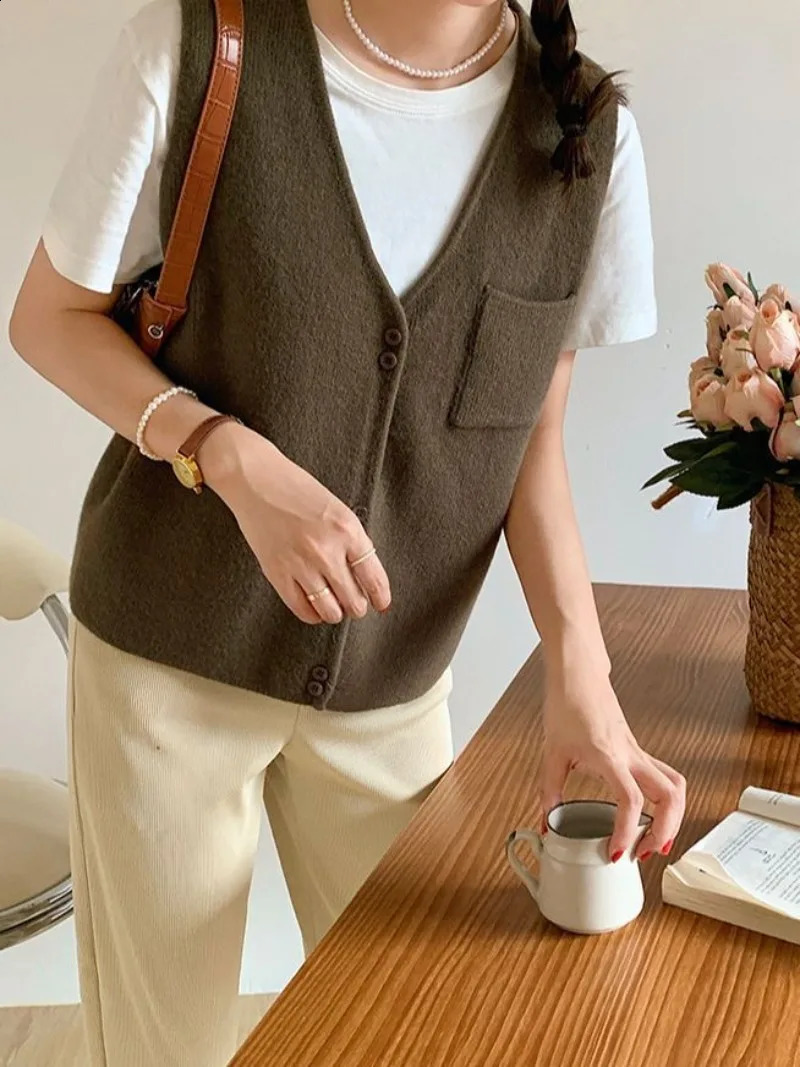 Kpop preppy style Sweater Vest cardigan knitted chaleco mujer women Sleeveless Jumper Tops knitwears outwears womens clothing 240812