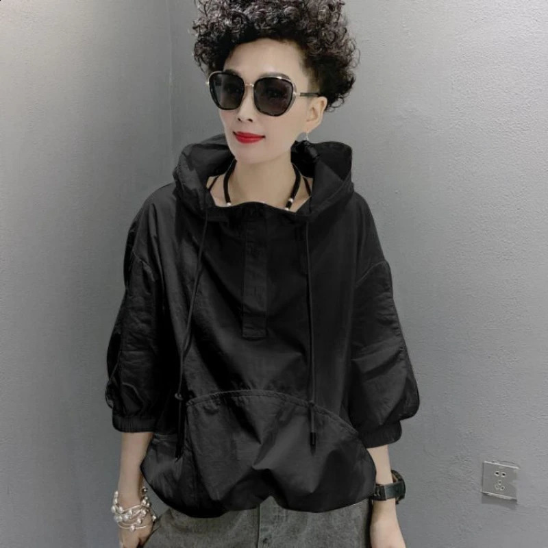 Solid color Loose Casual Hoodies Women Turtleneck Long Sleeve Cotton Hooded Shirt Oversized Sweatshirt Female Pullover Lady 240813