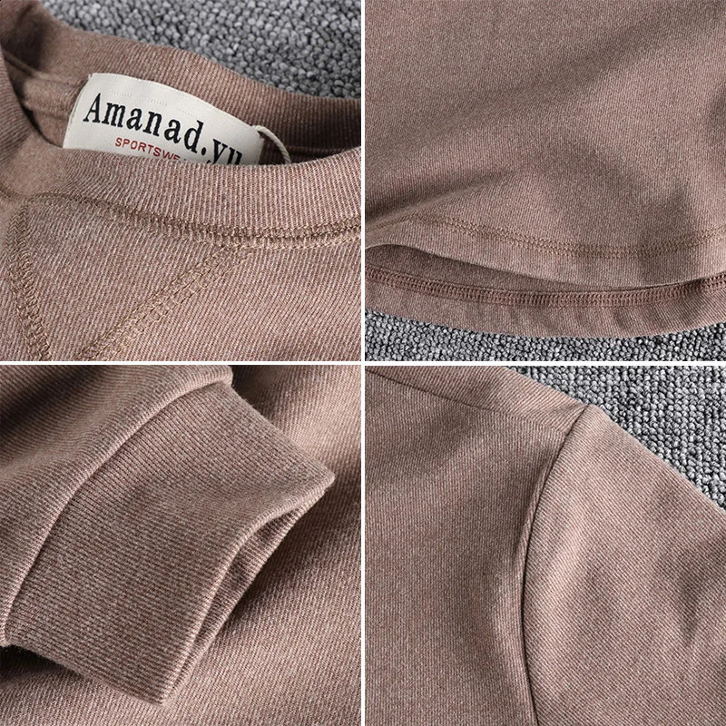 Autumn American Retro Long-sleeved O-neck Soild Color T-shirt Mens Fashion Simple 100% Cotton Washed Casual Sport Tops 240812