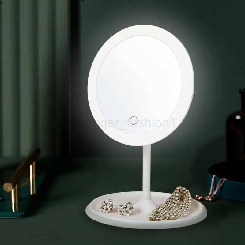 LED Makeup Mirror With Light Lamp With Storage Desktop Rotating Cosmetic Mirror Light Adjustable Dimming USB Vanity MirrorXJ240813