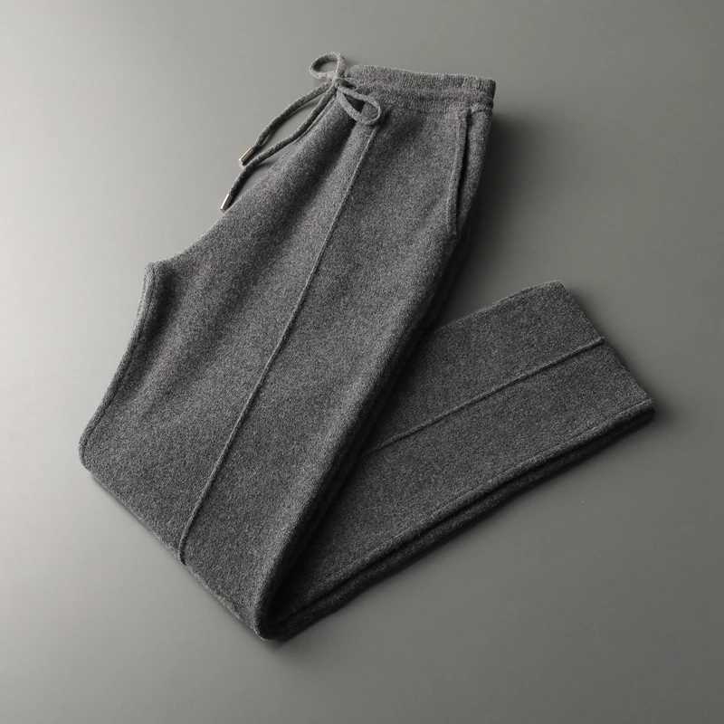 Mens new pure wool knitting pants Elastic waist middle seam Slim-fit pants thickened boxer pants keep warm and fashionableXJ240813