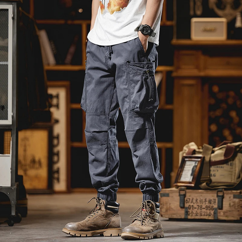 Outdoor paratrooper pants heavyduty retro casual work mens spring and autumn loose multi pocket 240812