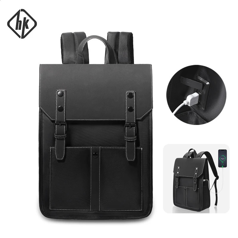 HK Fashion School Backpack Mens British Style 156inch Laptop Bag with USB Large Business Suitable for College Youth Travel 240813