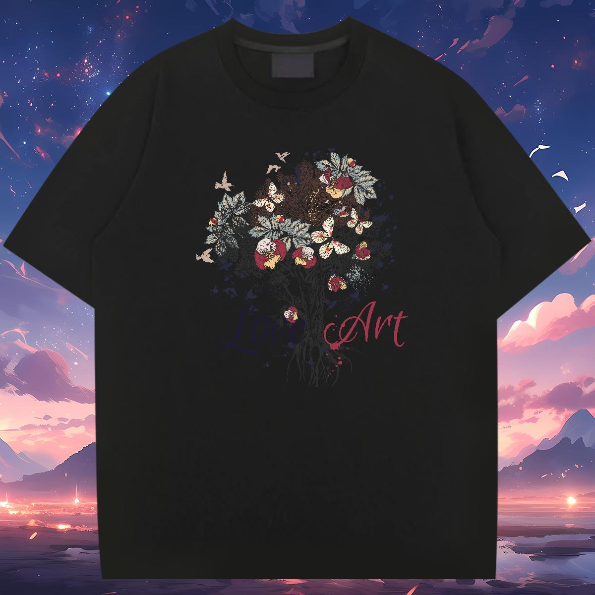 Cool tree T Shirts Men Street Casual Men Tees 230g Cotton Custom Breathable Short Sleeve Anime Tees Shirts