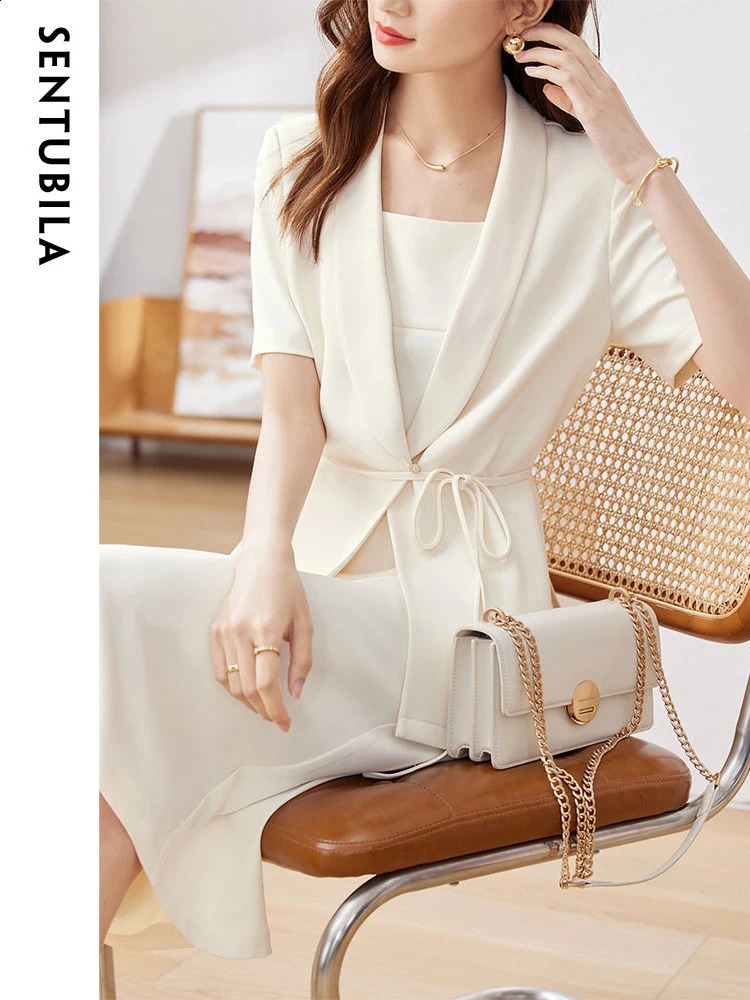SENTUBILA Womens Elegant Jacket Two Piece Set Autumn Tie with Cami Slip Dress Work 132Z49094 240812