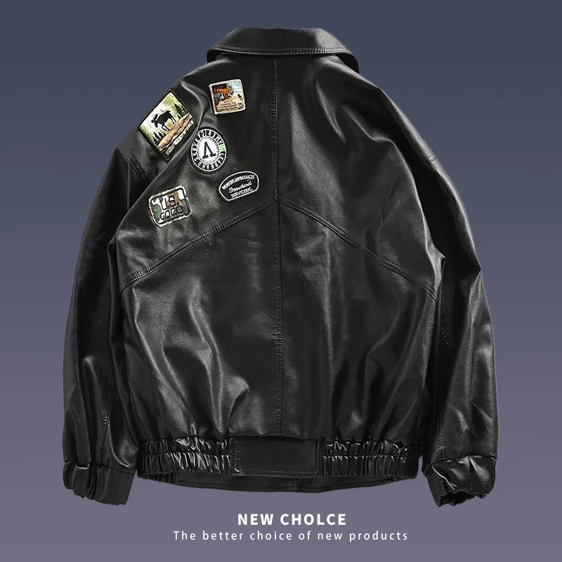 European and American street PU leather jacket trend loose fit suitable for motorcycle clothing womens pilot couple 240812