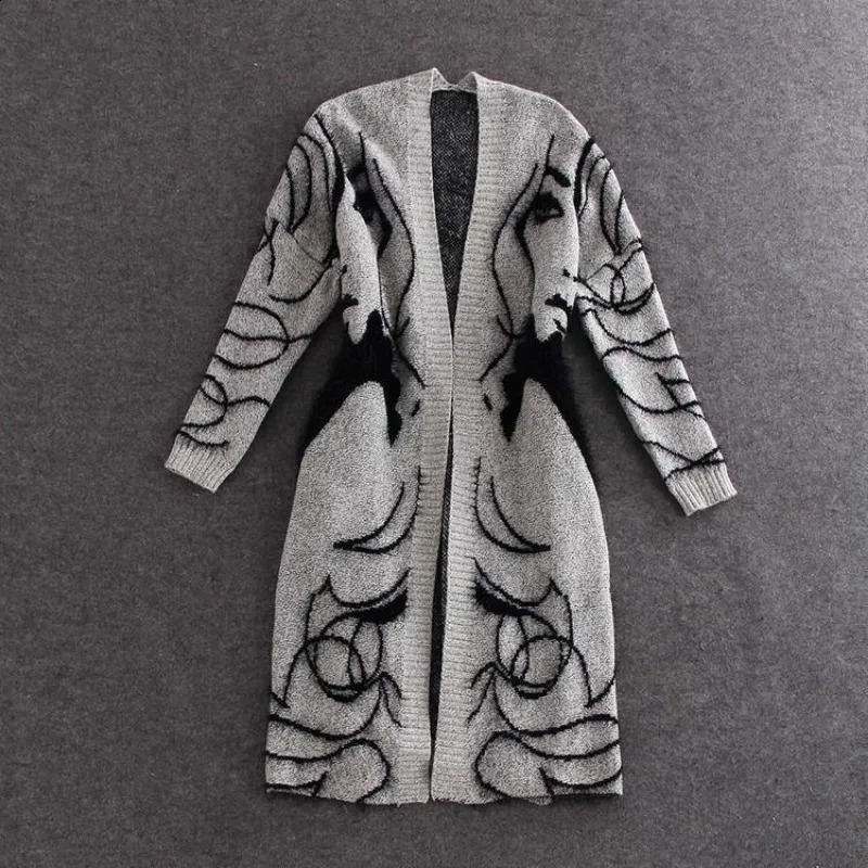 Women Clothing Autumn Winter Fashion Jacquard Long Sleeve Knitted Cardigan Y2K Streetwear Harajuku Chic Slim Tunic Sweater Coat 240812