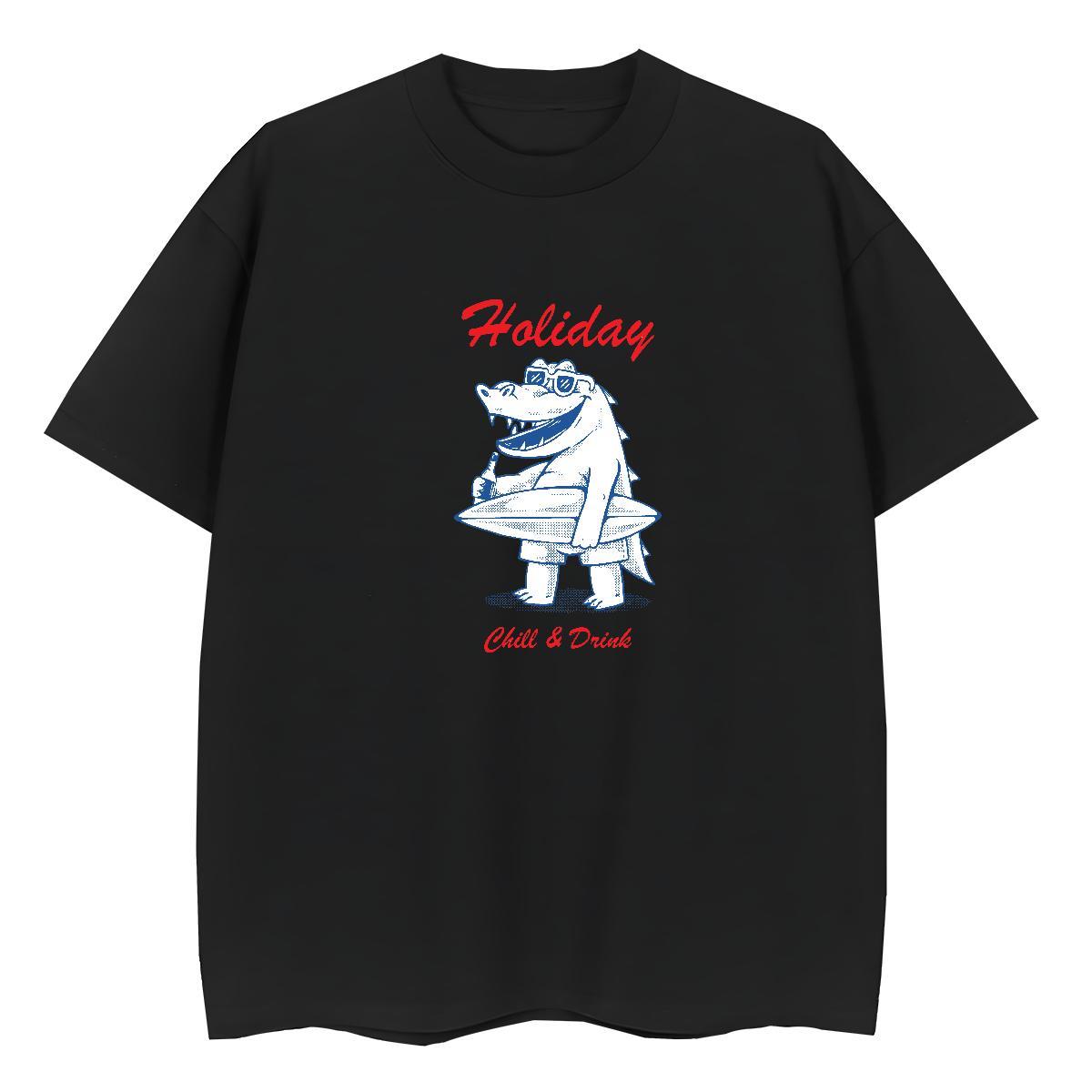 Free Shipping T-Shirts crocodile Crew Neck Anime Printing Street Custom Cartoon 230g Pure Cotton Men Clothes T-Shirt New Tees