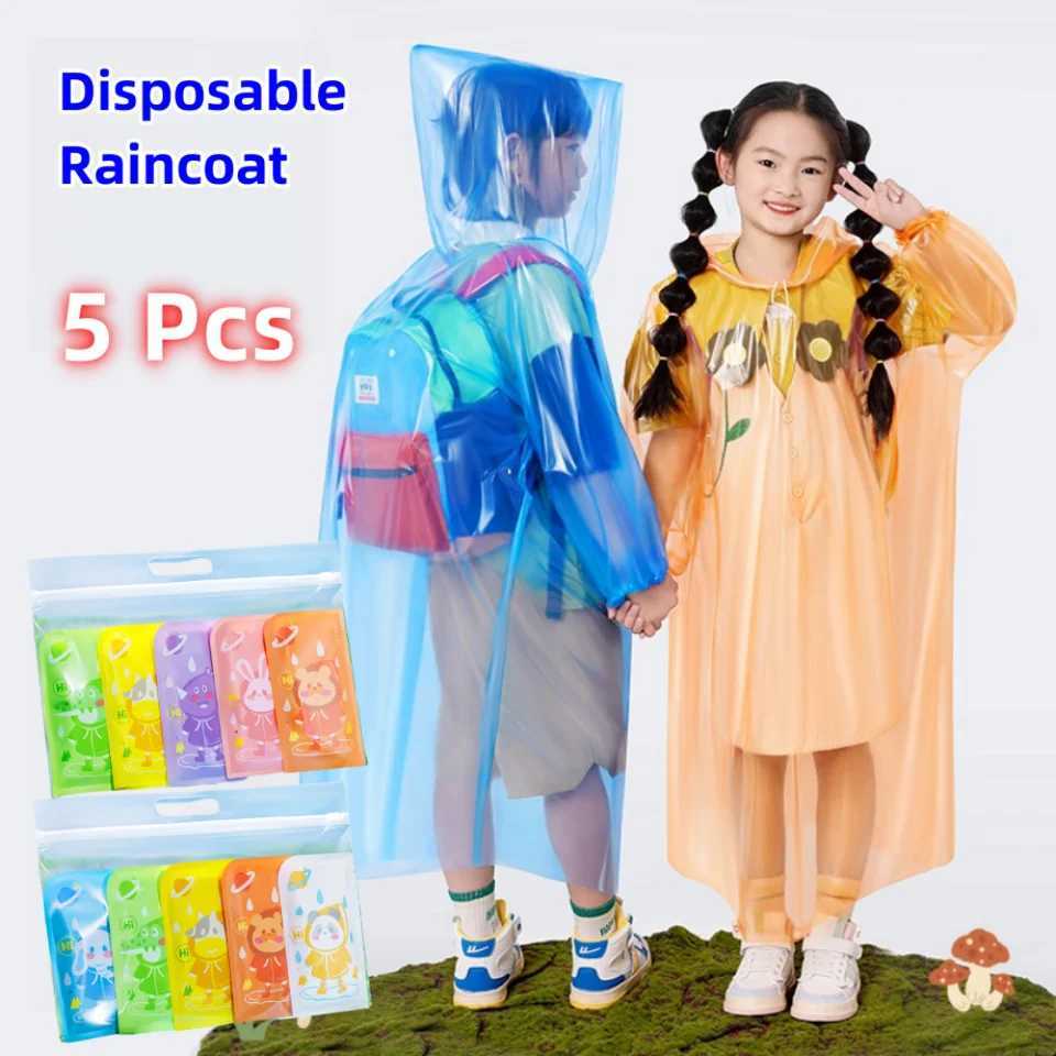 5 Pcs Disposable Rain Ponchos for KidsRain Ponchos Family PackClear Kids PonchosIndividually Wrapped Y240810