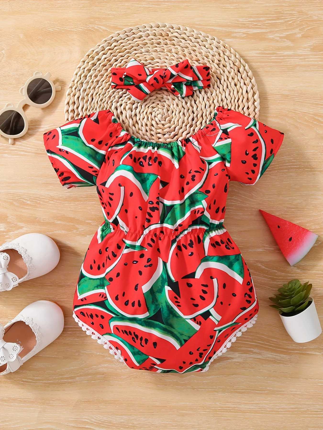 Summer Nap Baby Girl Watermelon Printed Baby Clothing Tight Clothes Onesie+Cute Casual Girl Dress W240812