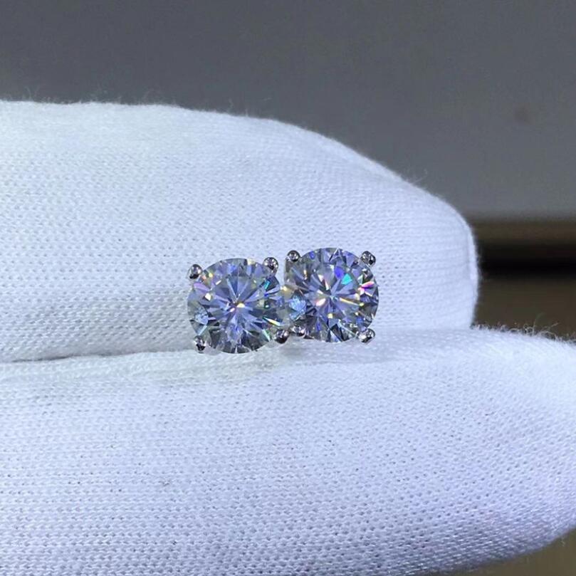 Ins Top Sell Stud Earrings Ladies Jewelry Real 100% 925 Sterling Silver Round Cut White Moissanite Diamond Gemstones Party Women Wedding Earring Gift