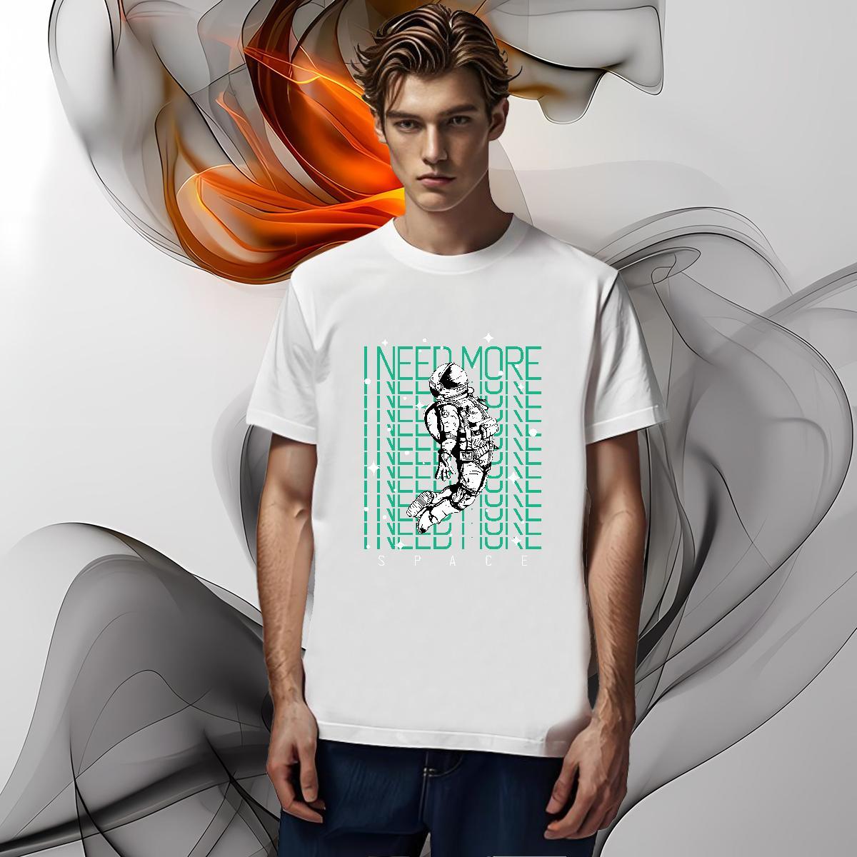 T Shirt For Man 230g 100% Cotton spaceman Summer Casual Breathable Short Sleeve Custom Print Oversized Men Tops Tees 2024 Popular Clothes