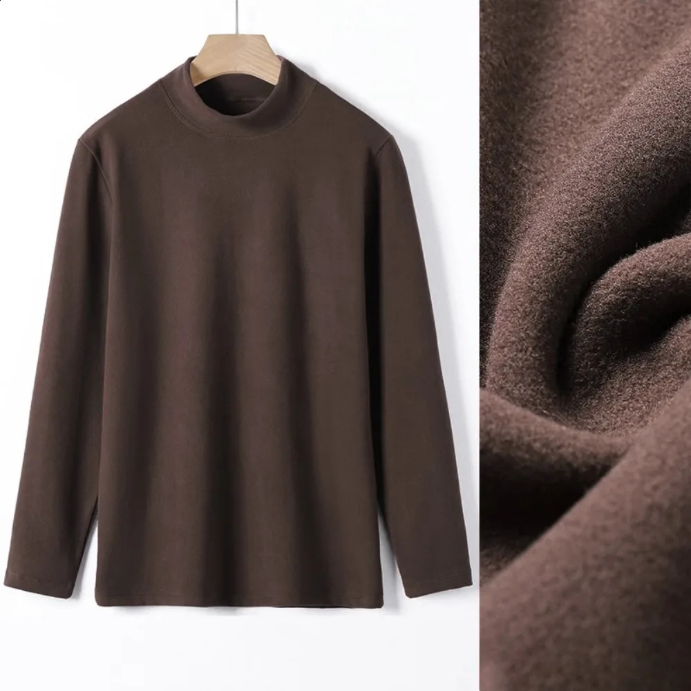 280gsm Solid Colour Dralon Warm Bottom Shirt Mens Tops Long Sleeve T-Shirt Basic Half Turtleneck Casual Autumn and Winter 240812