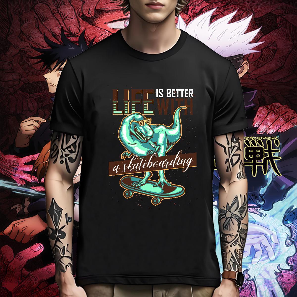 Cool Design T-Shirts for Men dinosaur Breathable Crew Neck Hip Hop Street Anime 230g 100% Cotton Men Tops Tees DIY Top Tees