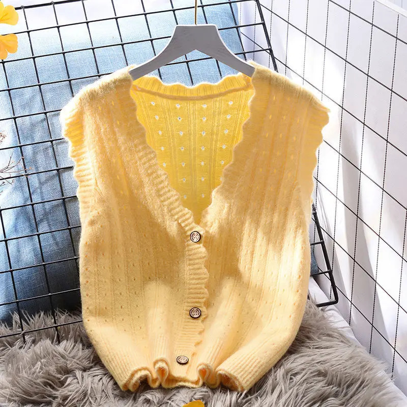 Knitted Vest Womens Cardigan Loose Outer Wear Spring Autumn Korean Version Sleeveless Shoulder Sweater Women 240813