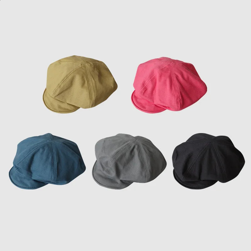 Big Solid Color Beret Octagonal Caps For Women Men French Lazy Street Artist Painter Hats Cotton Short Eaves Pleats Baseball Cap 240805