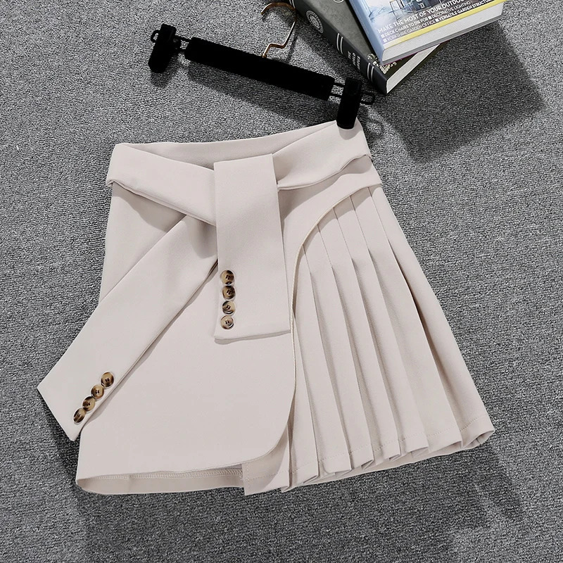Elegant Asymmetrical Skirt Women Spring Summer High Waist Mini Skirts Sexy Woman Korean Solid Color Black White Pleated skirt 240813