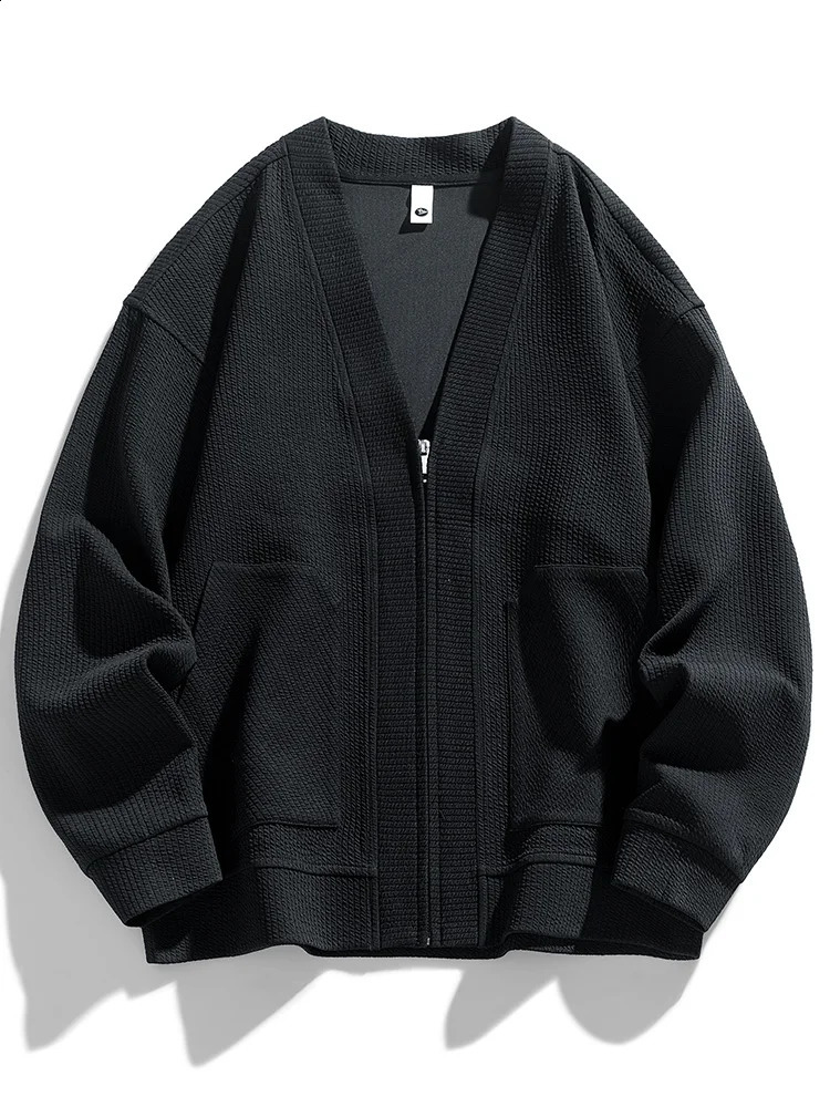 2024 Autumn Men Jacket Coat Pockets Cardigan Sweater Plus Size 6XL 7XL 8XL Oversize Black Zipper Loose Male Business Simple Thin 240812