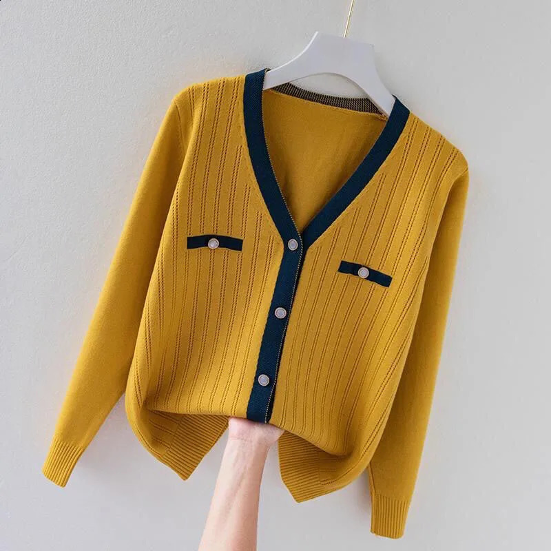 Womens clothing fashion casual Vneck sweater spring and winter comparison cardigan wool office womens long sleeved soft comfortable top 240812