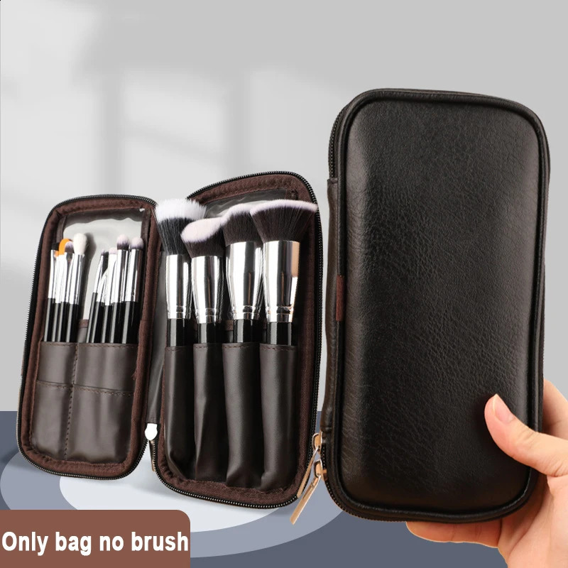 Black Waterproof Double Zipper Makeup Brushes Case Women Cosmetic Bags Portable Travel PU Brush Holder Storage 240812