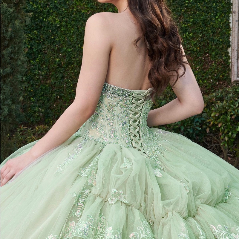 Sage Green Shiny Quinceanera Dress Ball Gown Off The Shoulder Appliques Lace Beads Crystal Tull Sweet 16 Vestidos De 15 Anos