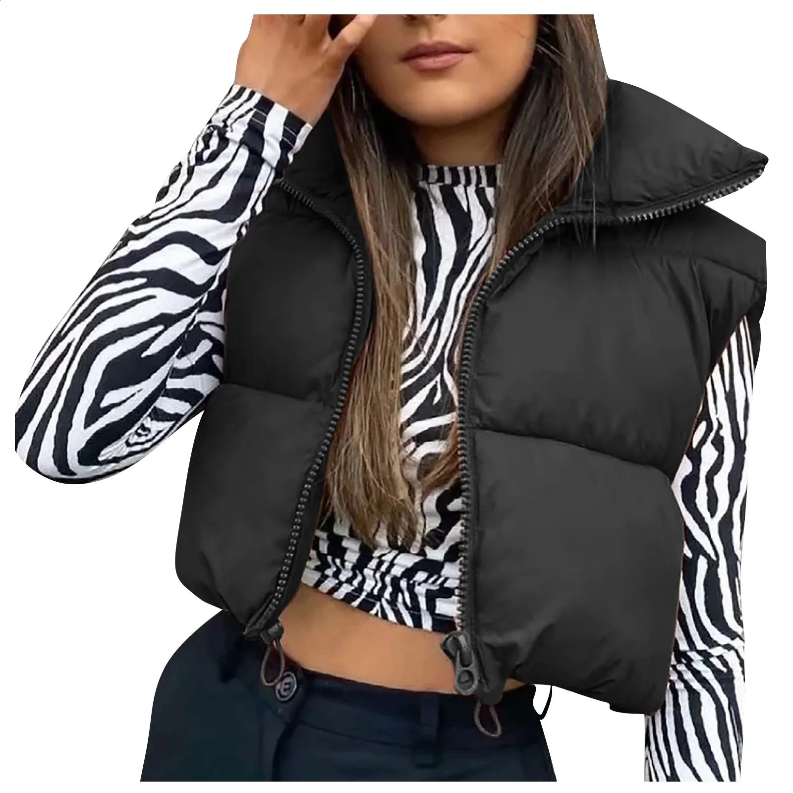Autumn and Winter Womens Winter Tank Top Sleeveless Bomber Lightweight Stand Collar Zip Solid Quilted Vest 240813