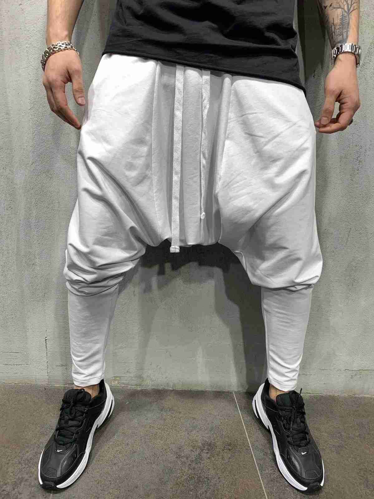 Mens Hip Hop Pants Casual Jogging Harem Pants Drop Crotch Loose Baggy Black Green White Streetwear MenXJ240813