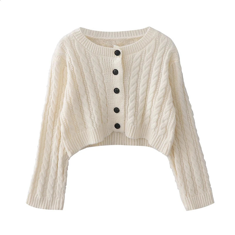 Womens White Cardigan Knitted Sweater Harajuku Aesthetic Y2k Long Sleeves O-Neck Sweaters Jumper Fashion Vintage 2000s Clothes 240812