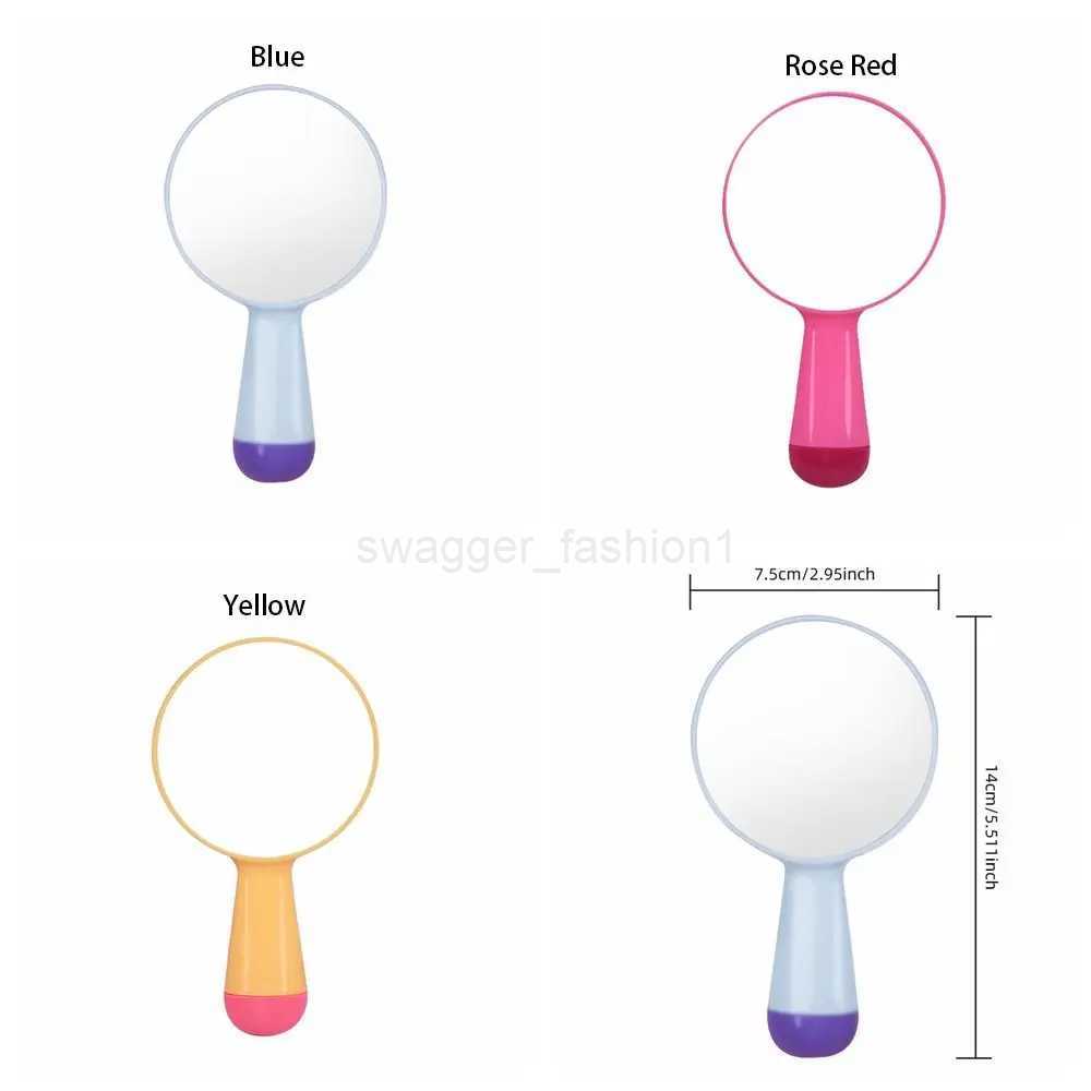 Cute round handle mirror macaroon color portable cosmetic mirror plastic hand-held makeup mirrorXJ240813