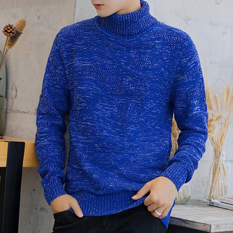 YJKVUR 100% Cotton Ribbed Knitted Turtle Neck Thick Sweater for Men Retro Winter Warm Classic Pulling Jumper 240812