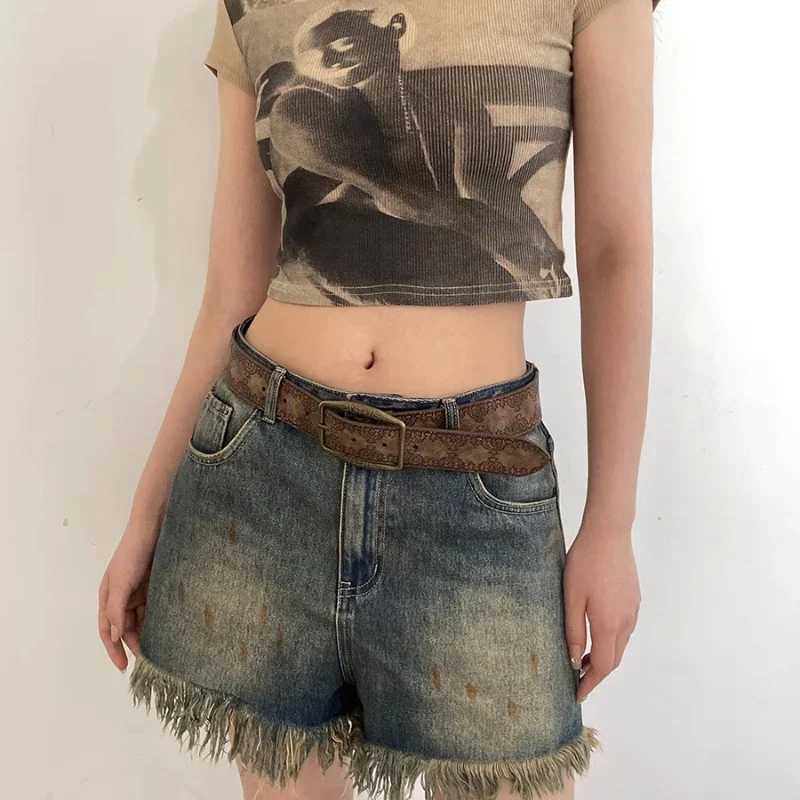 Pattern printing retro Y2K womens luxury designer brand buckle pin belt womens Pu leather hip-hop fashion belt W240807