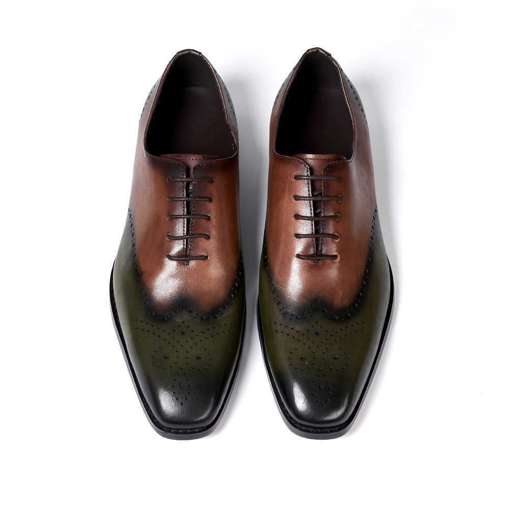CMM European Mens Leather Shoes Brown Green Fashionable Business Dress Oxford Shoes Formal Wedding Dress Shoes