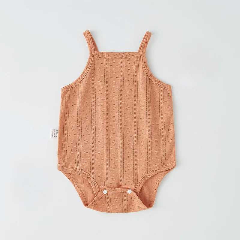 Pendant bodysuit summer baby vest thin newborn pure cotton baby unisex square neckline fashionable solid color sleeveless jumpsuit W240812